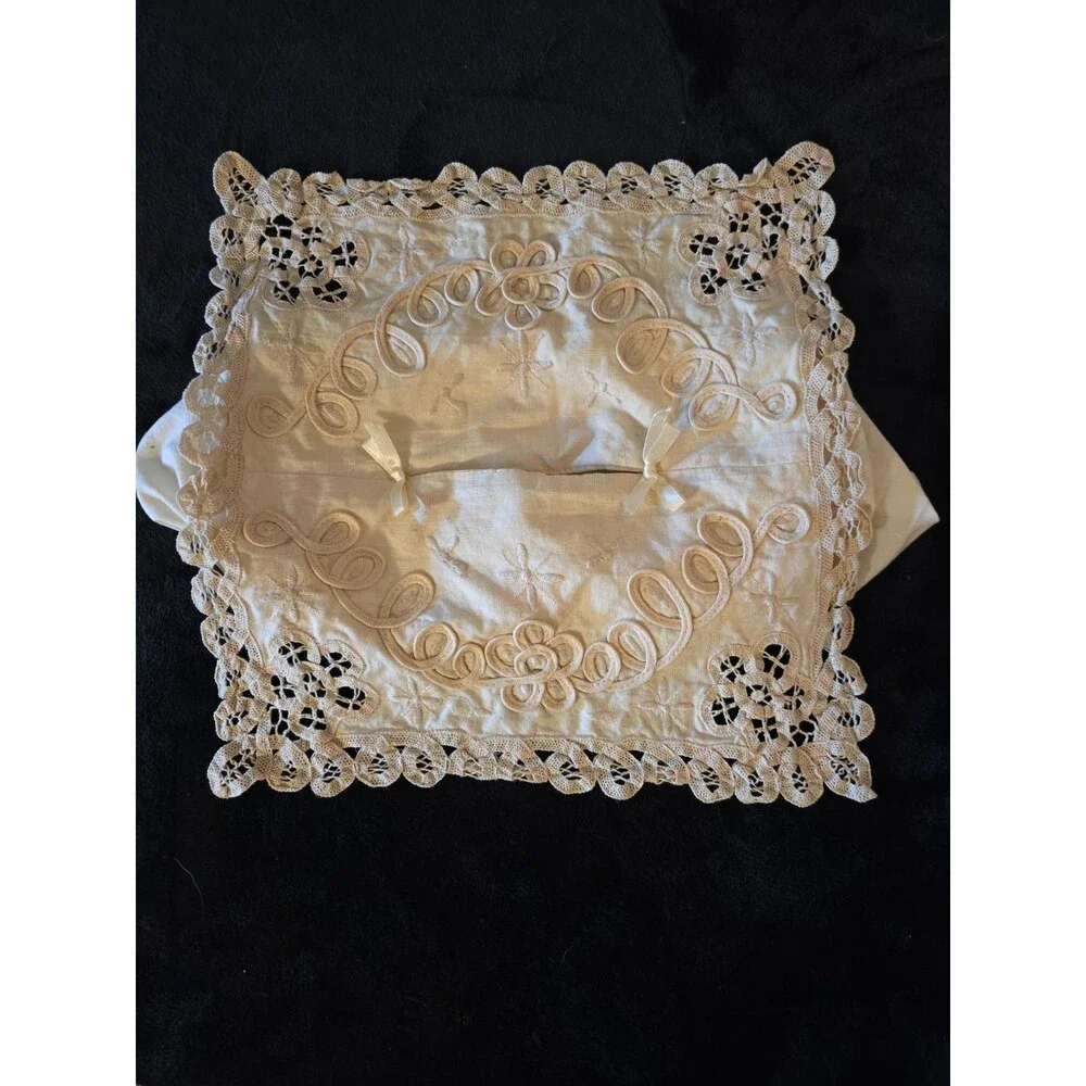 Vintage Layered Cream Colored Lace Embroidered Tissue Box Cover